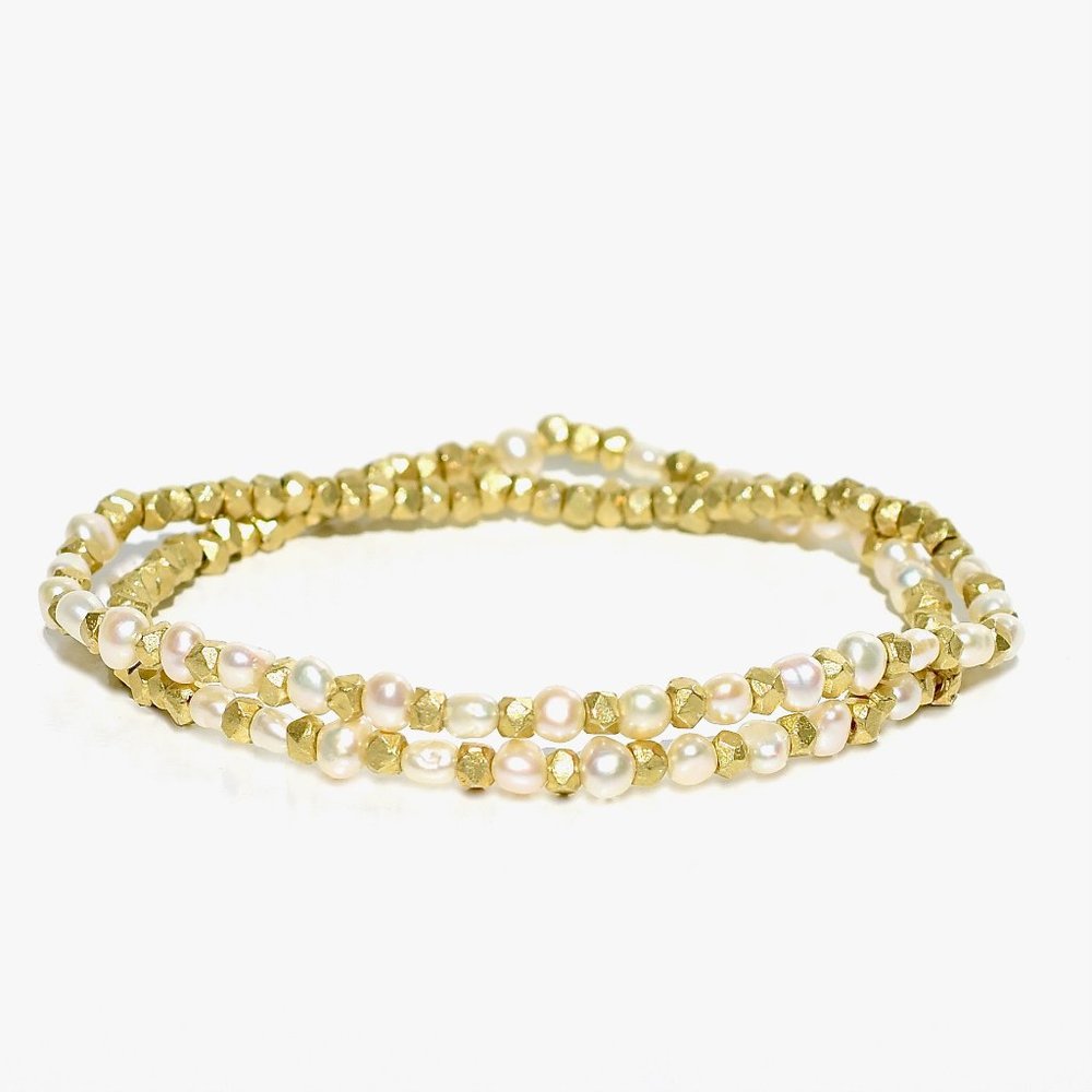 18k Vermeil Set Of Two Fresh Water Pearls Stretch Bracelet